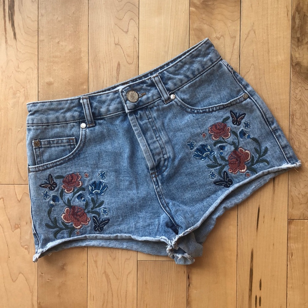 Miss Selfridge floral embroidered denim shorts 2